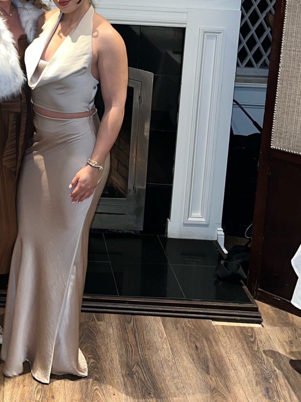 Halter Satin Maxi 2 PC in Champagne